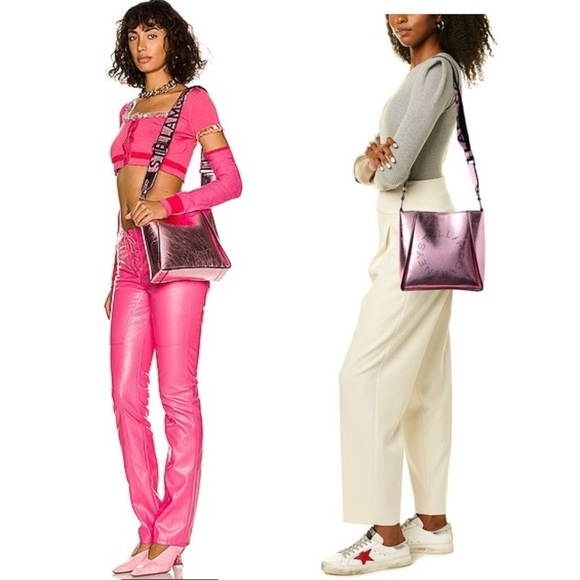 Stella McCartney LOGO Metallic Pink Mini Eco Vegan Leather Crossbody Purse Bag - Picture 3 of 15